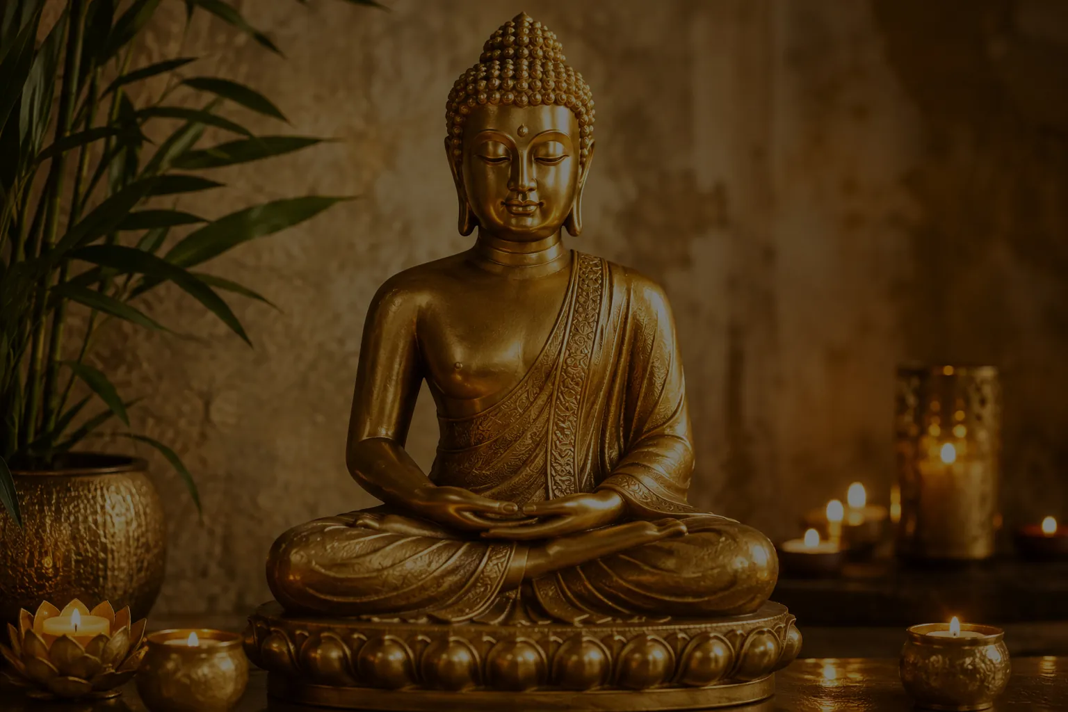 Buddhafigur im warmen Kerzenlicht